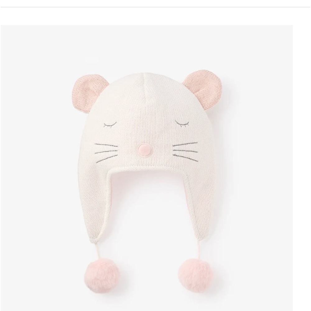 Elegant Baby  -whisper white mouse aviator knit baby hat
